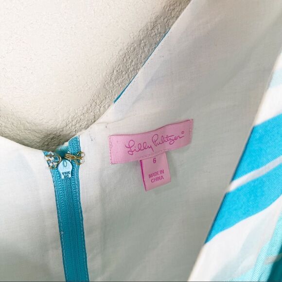 Lilly Pulitzer Organza Blue Striped Fit & Flare A Line Turquoise Blue Dress 6 - Picture 5 of 7